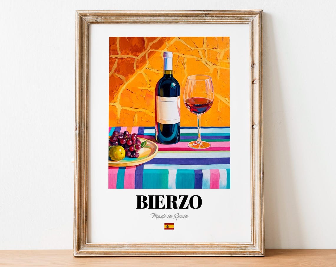 Bierzo Spain Red Wine Glass Grapes Orange Wall Still Life Poster
