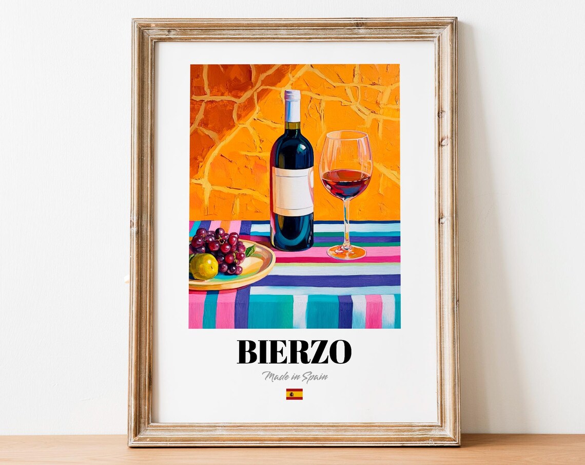 Bierzo Wine Wall Art Print Poster Artisanal Red Artwork For Kitchens