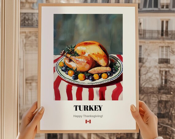Turkey Thanksgiving Wall Art Canadian Food Happy Gift Oil Painting Print