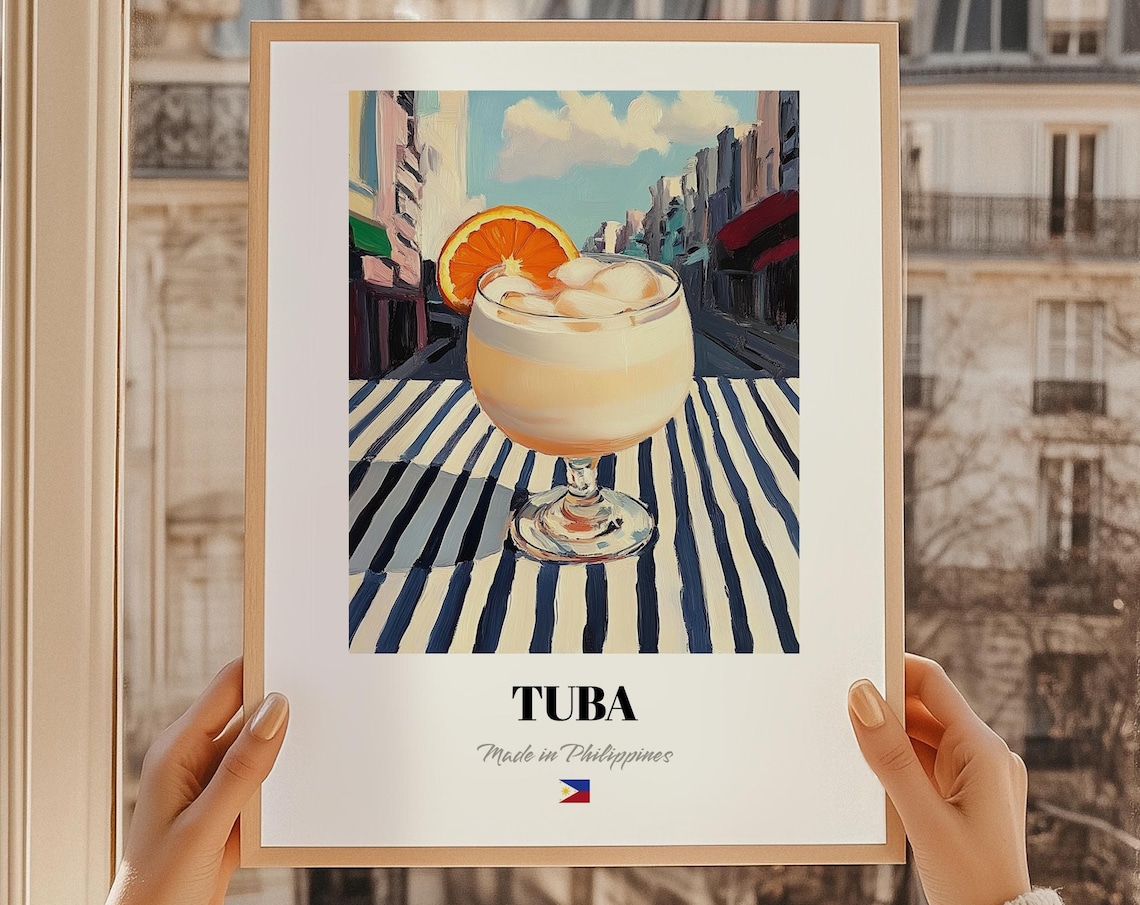 Tuba Philippines Citrus Cocktail Glass Painted Striped Cafe Art Poster