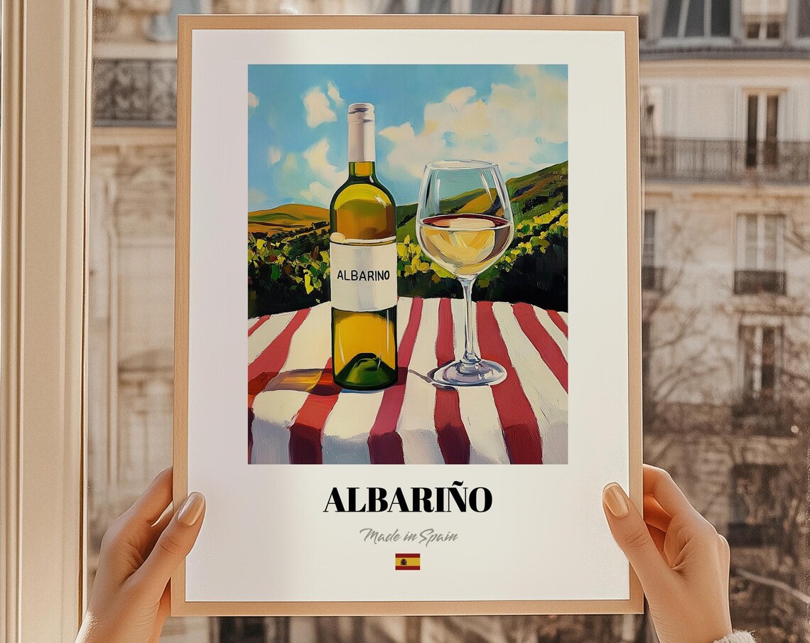 Albario Spanish White Wine Poster Bar Dcor Wall Art Friend Gift Kitchen