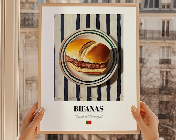 Bifanas Vintage Poster Portuguese Kitchen Food Illustration Cuisine