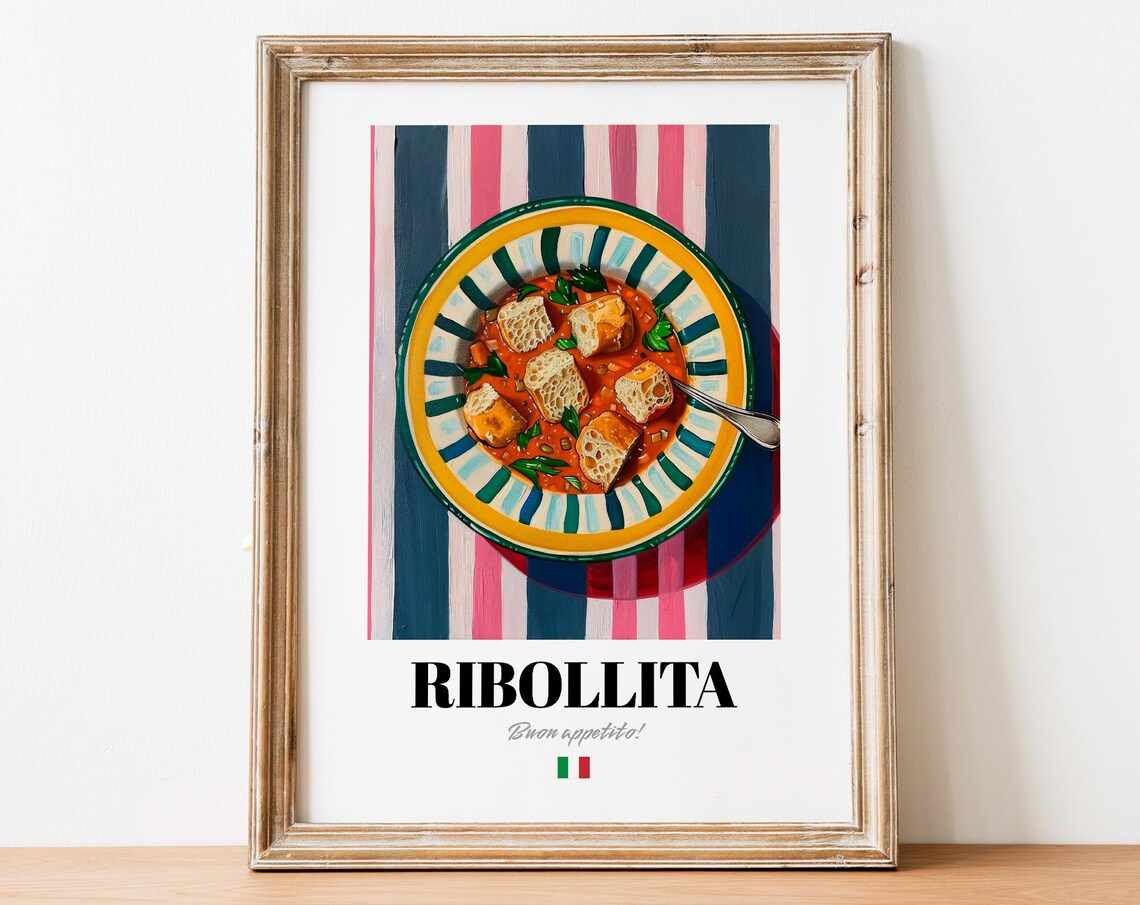 Ribollita Tomato Bread Soup Painted Rustic Italian Comfort Food Poster