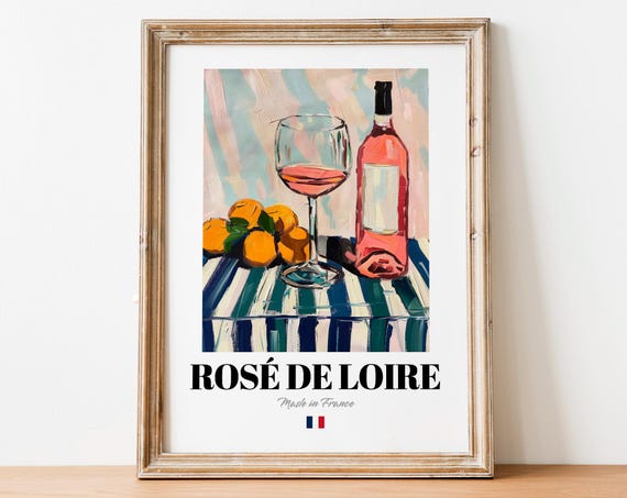 Rose de Loire French Pink Wine Bottle Glass Still Life Poster