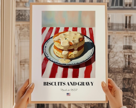 Biscuits And Gravy Southern Breakfast Painting Kitchen Art Poster