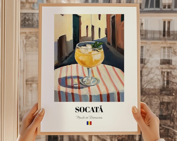 Socata Romanian Elderflower Drink Iced Glass Painted Cafe Poster