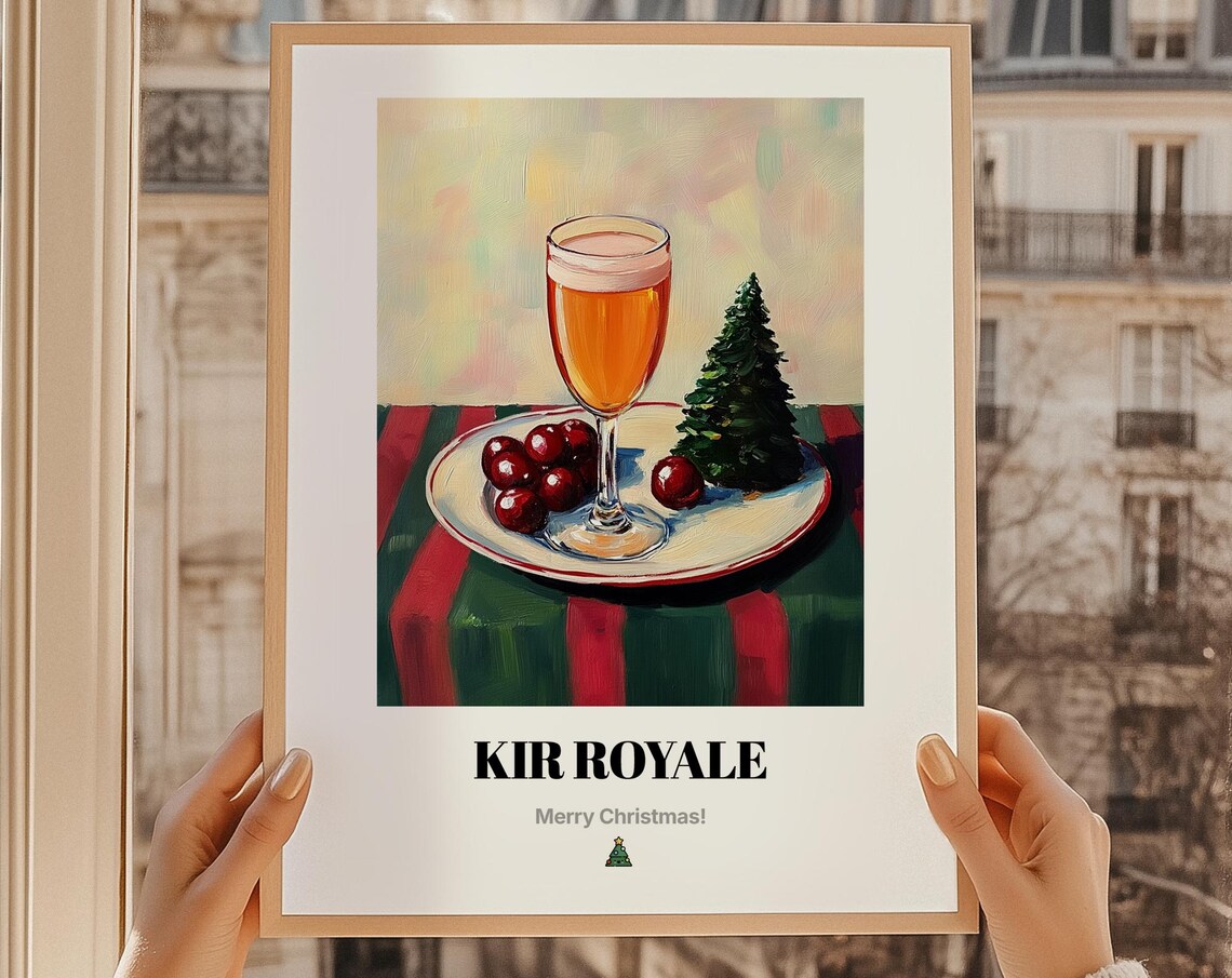 Kir Royale Christmas Drink Poster, French Gift
