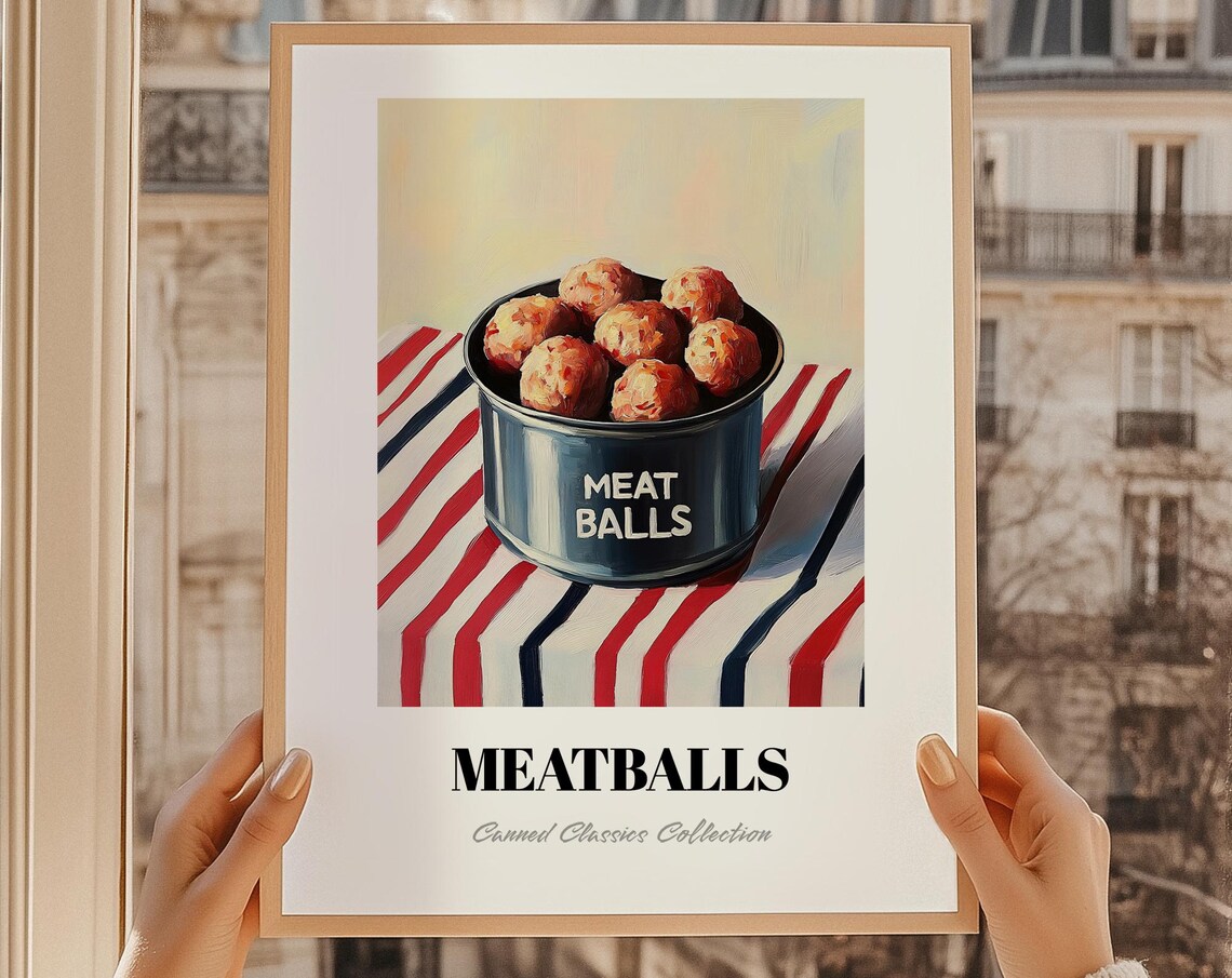 Meatballs Canned Food Painting, Kitchen Art