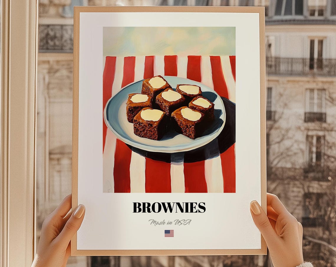 Frosted Brownies Chocolate Plate Sweet Dessert Kitchen Poster