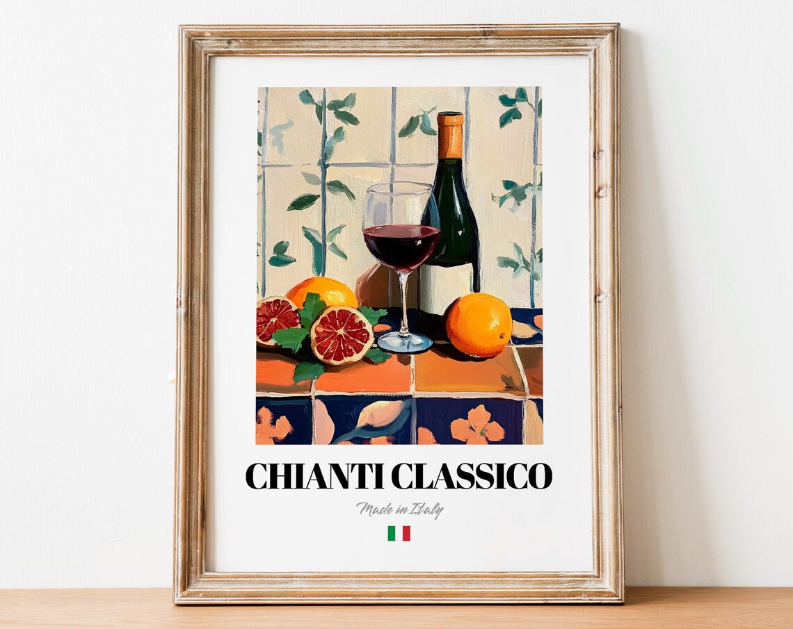 Vintage Chianti Bottle Poster Print, Tuscan Wine Art