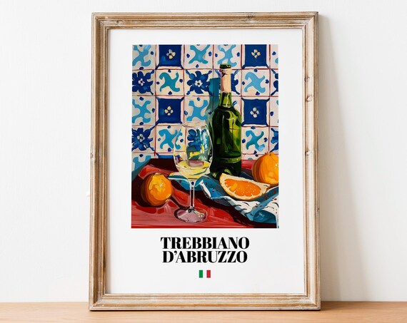 Vintage Trebbiano Bottle Print Poster Italian Vineyard Art For Homes