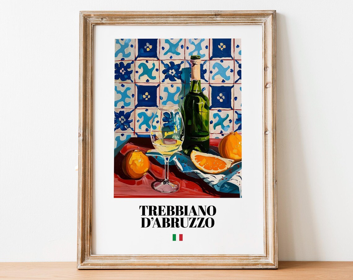 Vintage Trebbiano Bottle Print Poster Italian Vineyard Art For Homes