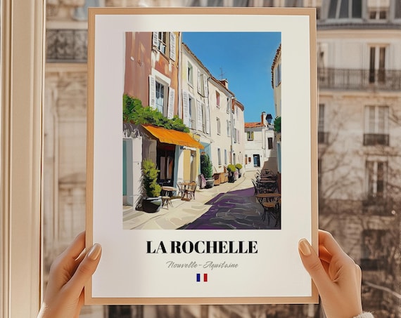 La Rochelle Nouvelle-Aquitaine Sunlit Cafe Street Oil Painting Poster