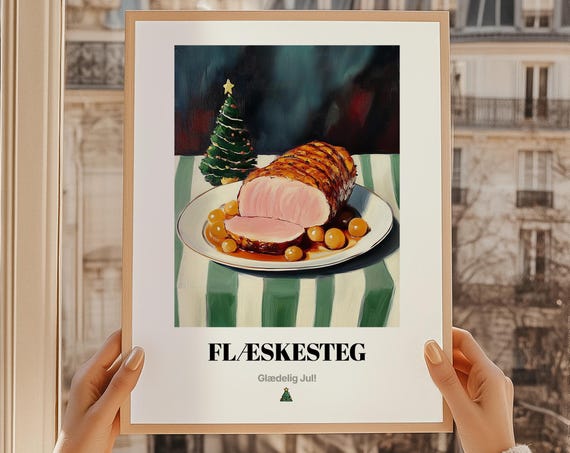 Flskesteg Christmas Wall Art Danish Food Gldelig Jul Gift Oil Painting Print