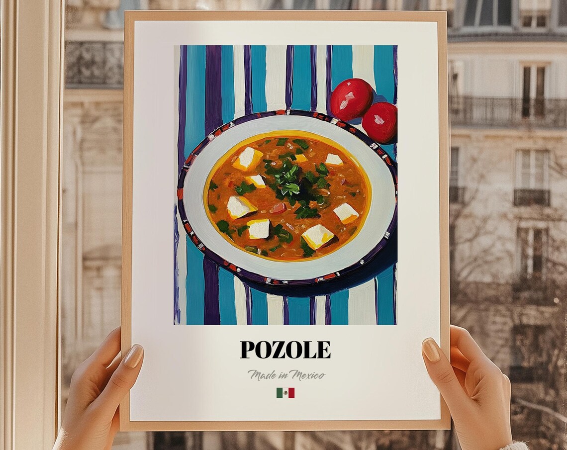 Pozole Mexican Soup Painting Poster Cheese Radish Bowl Food Art Kitchen