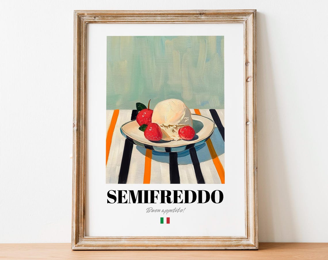 Creamy Semifreddo Italian Dessert Strawberry Minimalist Kitchen Poster