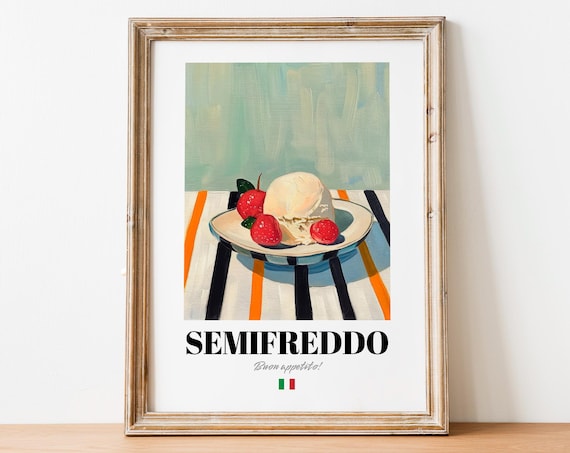 Creamy Semifreddo Italian Dessert Strawberry Minimalist Kitchen Poster