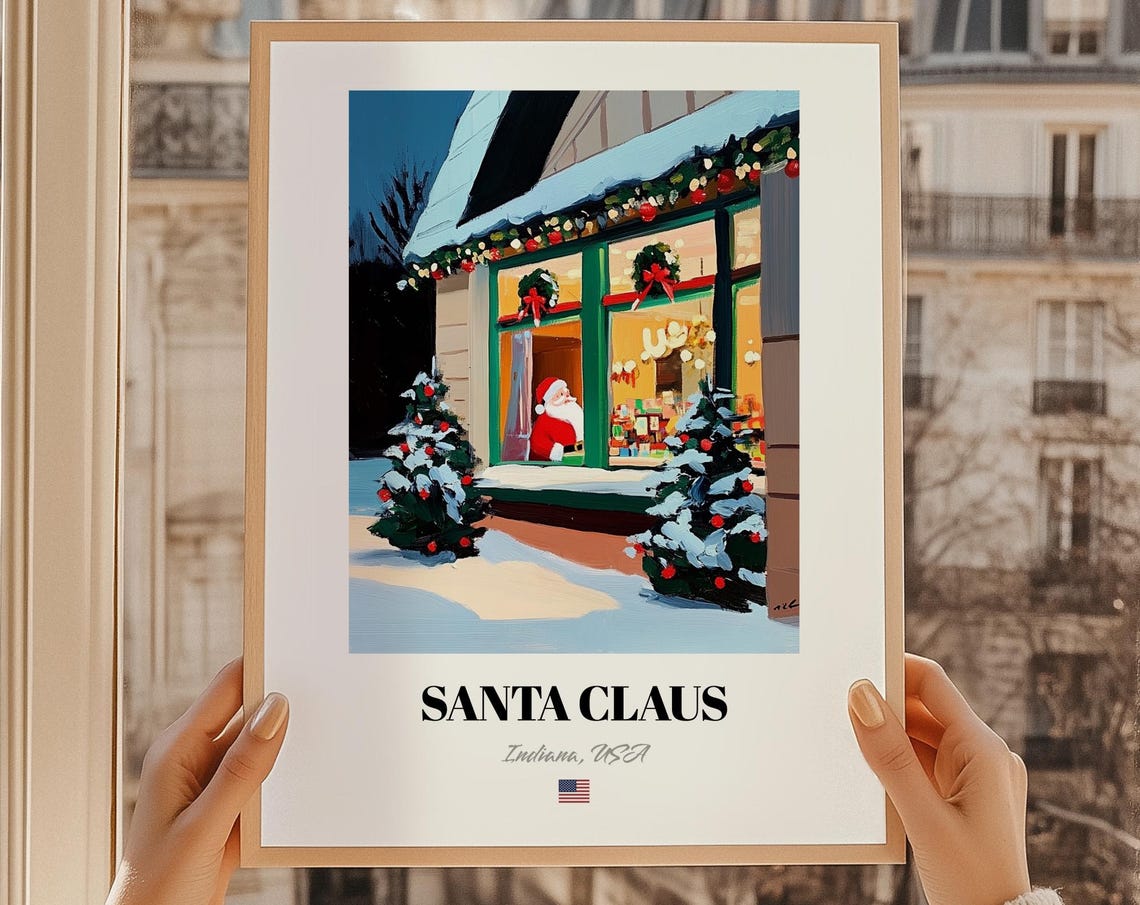 Santa Claus Indiana Usa Christmas Town Wall Art Print Poster Gift