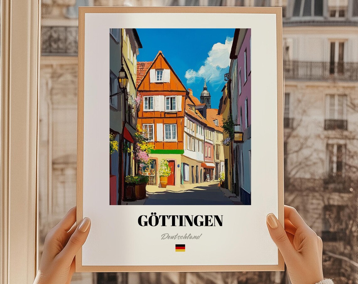 Gottingen Germany Travel Poster Historic Street Painting City Wall Decor
