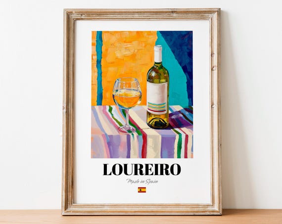 Loureiro White Wine Bottle Bright Striped Table Still Life Poster