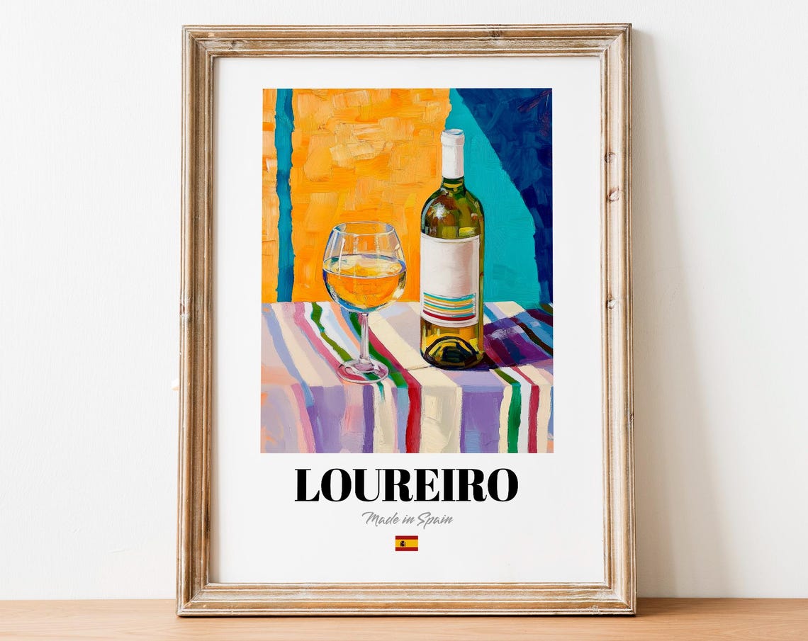 Loureiro White Wine Bottle Bright Striped Table Still Life Poster