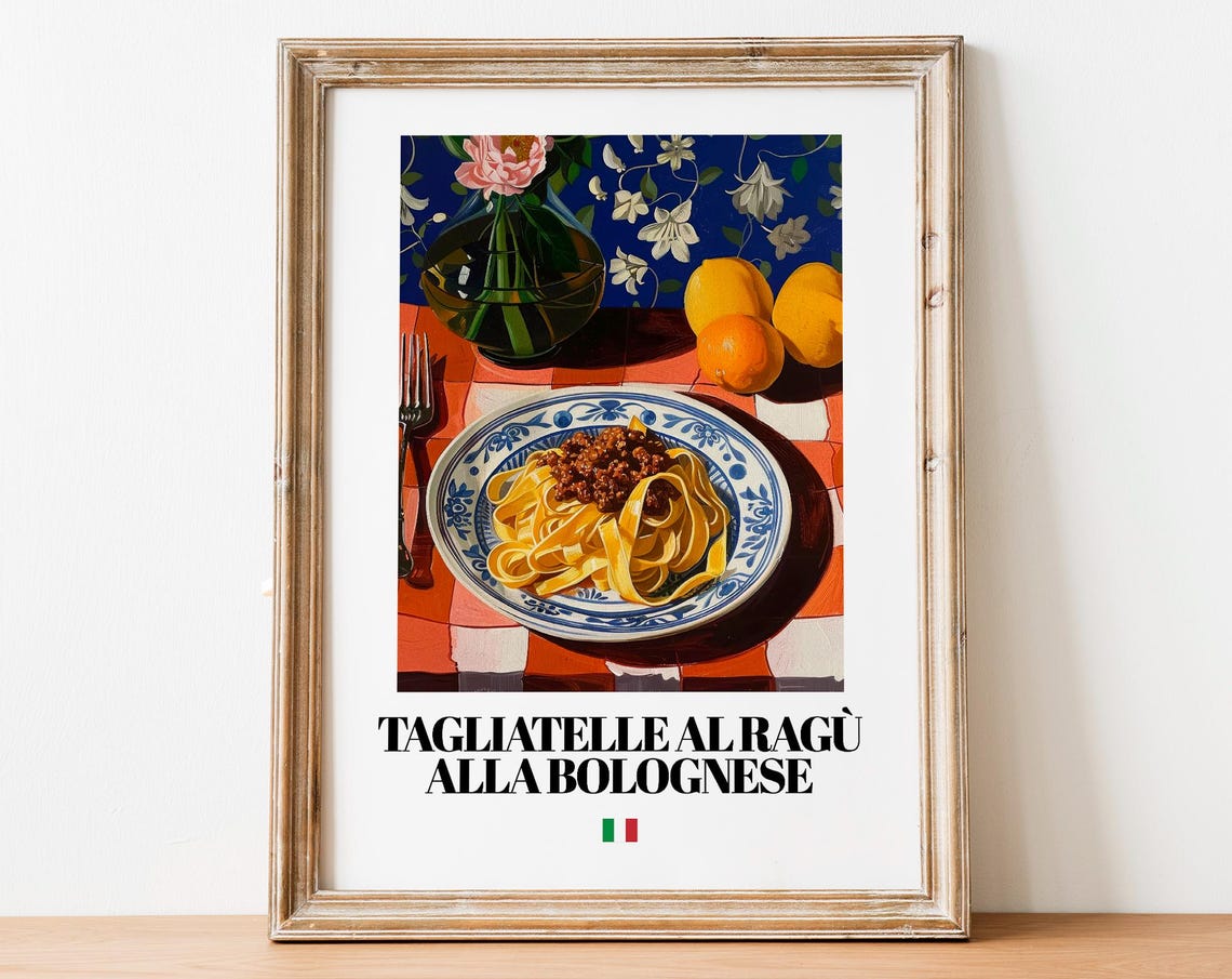 Tagliatelle Bolognese Italian Food Painting Rustic Kitchen Poster