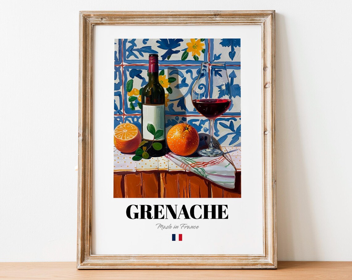 Vintage Grenache Bottle Print Poster Wine Art For Homes And Bars