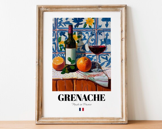 Vintage Grenache Bottle Print Poster Wine Art For Homes And Bars