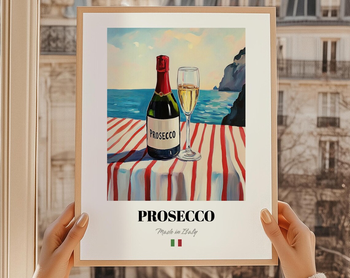 Prosecco Italian Wine Poster Bar Dcor Wall Art Friend Gift Dining Room