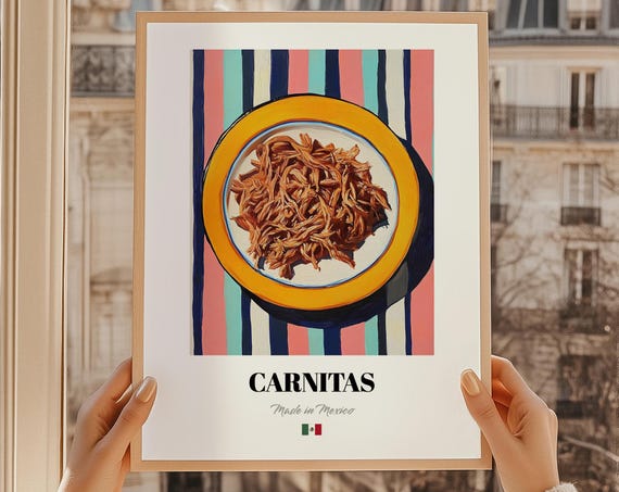 Carnitas Vintage Print Mexican Kitchen Wall Art Food Illustration Cuisine Poster