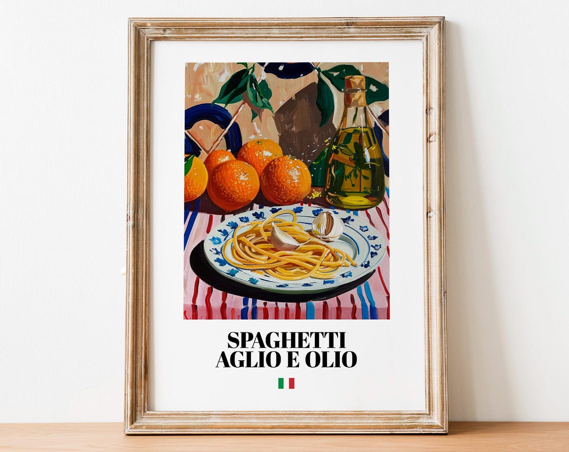 Spaghetti Aglio E Olio Garlic Olive Oil Pasta Italian Poster