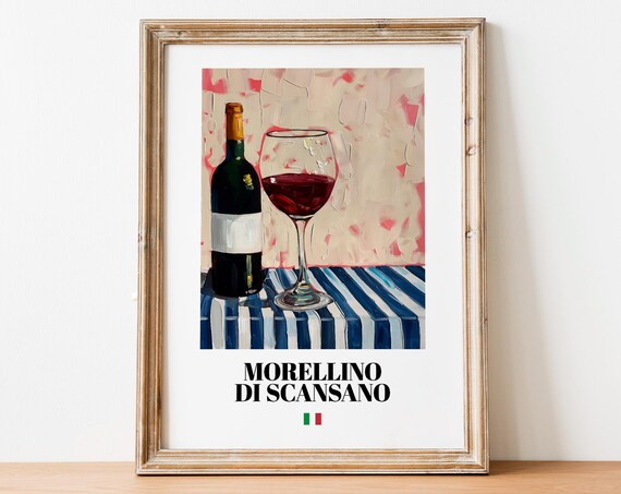 Italian Morellino Art Print Poster Vineyard Artwork For Wine Bars