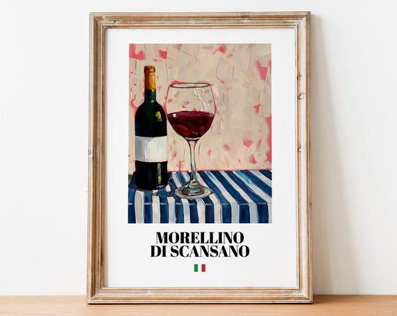 Morellino Di Scansano Wine Bottle Glass Pink Blush Home Art Poster