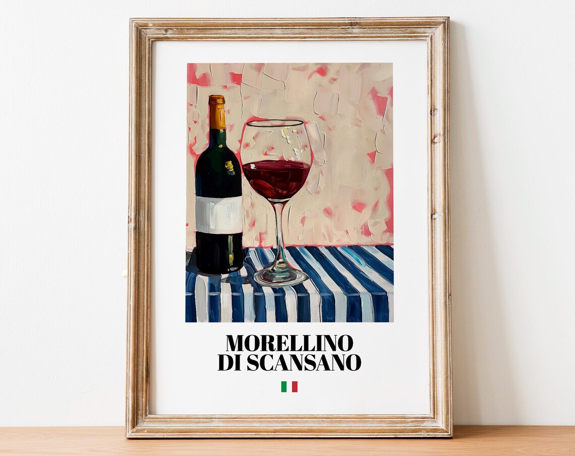 Italian Morellino Art Print Poster Vineyard Artwork For Wine Bars