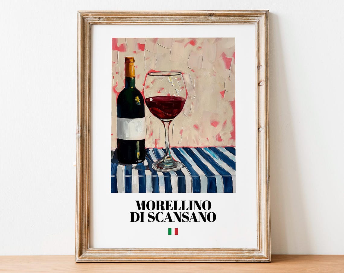 Morellino Di Scansano Wine Bottle Glass Pink Blush Home Art Poster