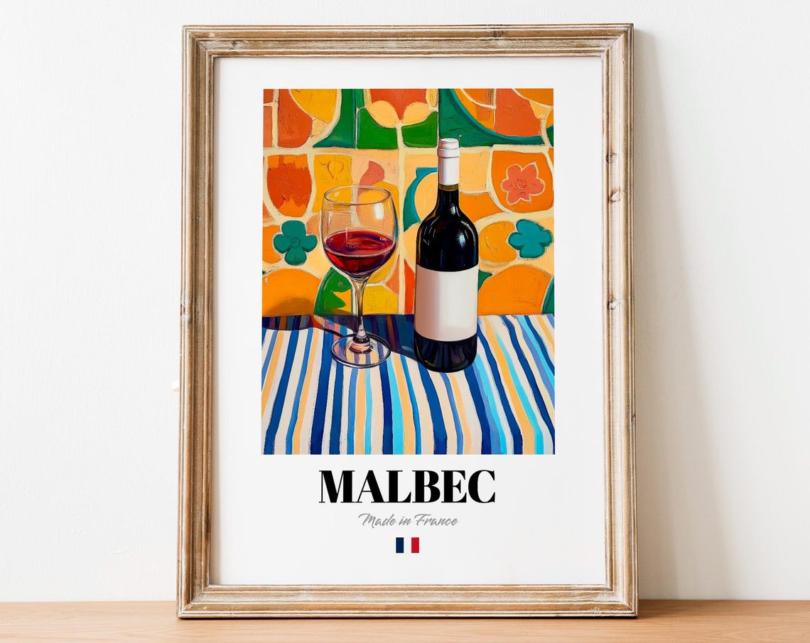 Malbec French Wine Still Life With Bottle and Filled Glass Poster