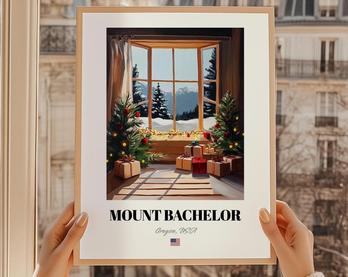 Mount Bachelor Oregon Window Christmas Gifts Snowy Peaks Poster