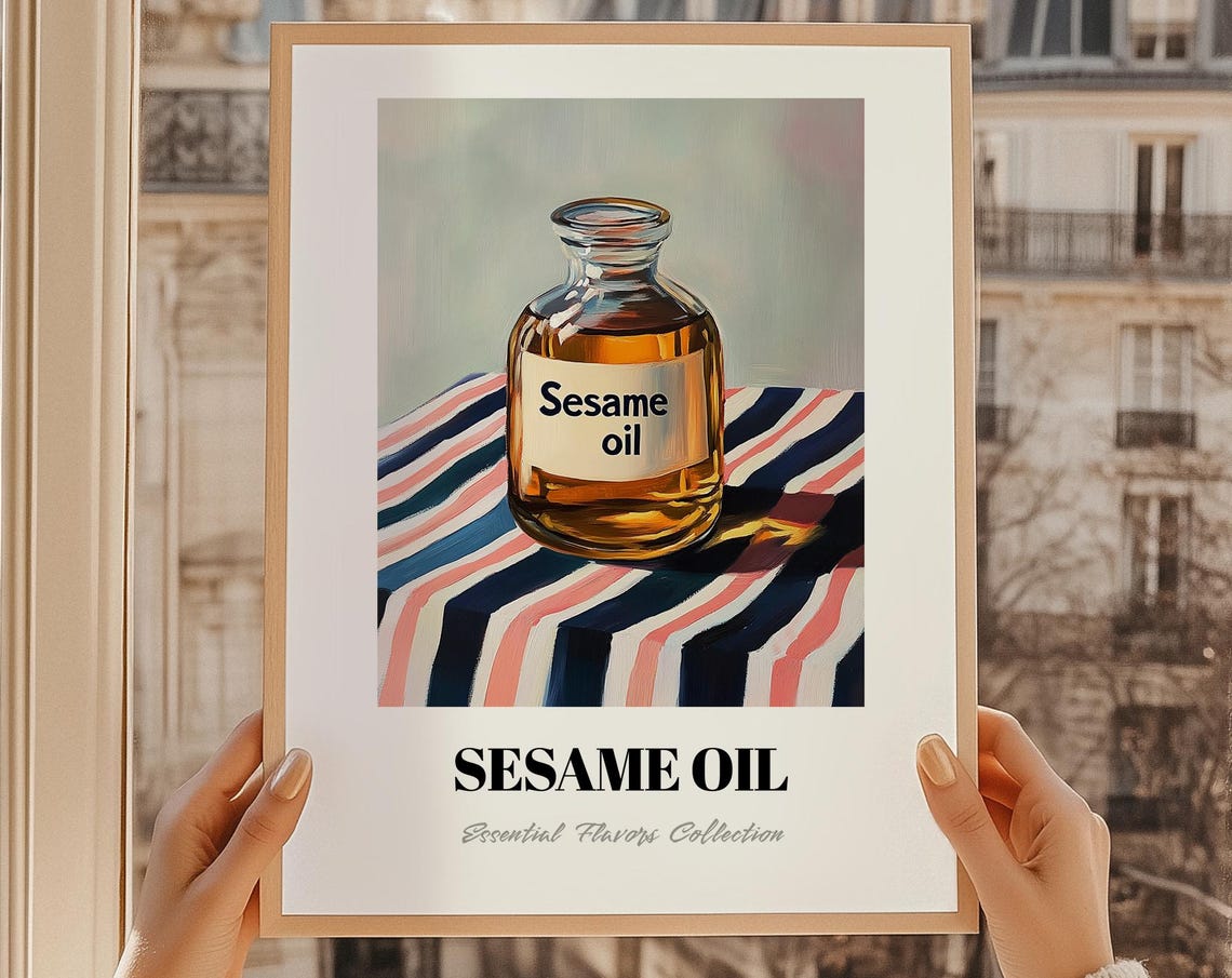 Sesame Oil Glass Bottle Essential Flavors Kitchen Pantry Poster