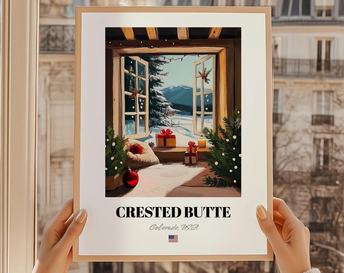 Crested Butte Colorado Cozy Christmas Window Mountain Poster