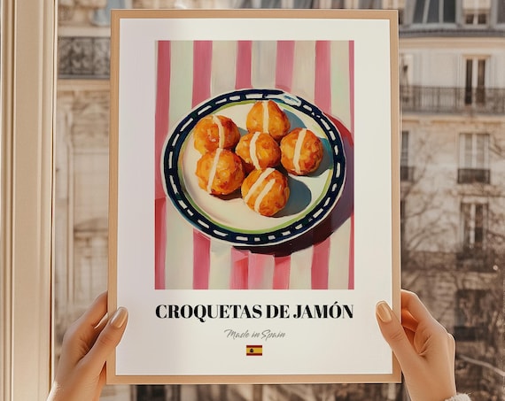 Croquetas De Jamn Spanish Food Poster Snack Bar Dining Room Art Cafe Menu Template Wall