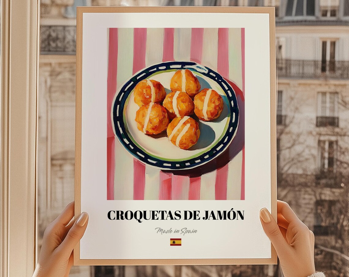 Croquetas De Jamn Spanish Food Poster Snack Bar Dining Room Art Cafe Menu Template Wall