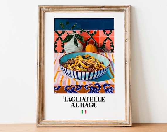 Tagliatelle Al Ragu Pasta Bowl Poster Italian Kitchen Wall Decor Art