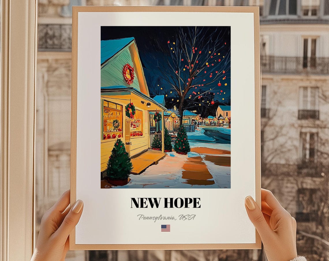 New Hope Pennsylvania Usa Christmas Town Wall Art Print Poster Gift