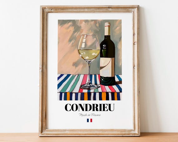 Condrieu French Wine Glass Bottle Striped Cloth Style Art Poster