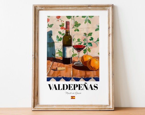 Spanish Valdepeas Art Print Poster Red Wine Artwork For Cafs And Restaurants