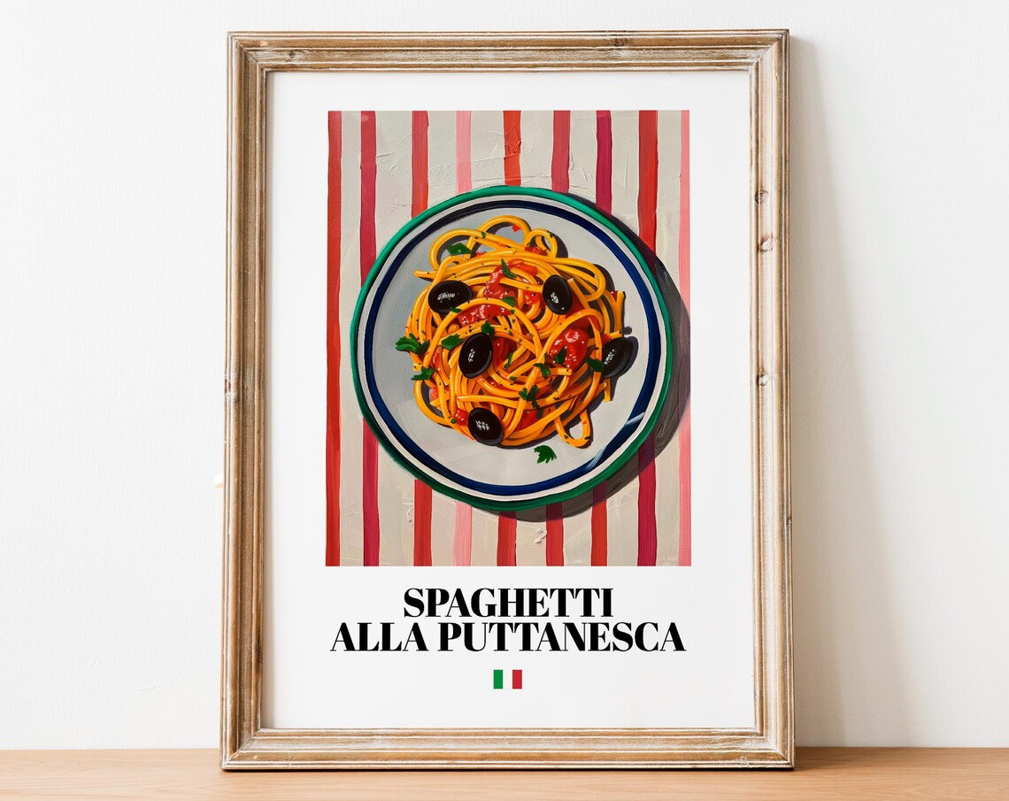 Italian Puttanesca Poster Caper And Tomato Art For Restaurant Walls