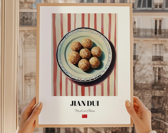Jian Dui Golden Sesame Balls Chinese Dessert Painting Poster