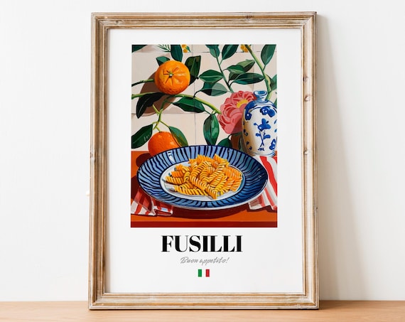 Cheerful Fusilli Buon Appetito Italian Spiral Pasta Art Print Gift