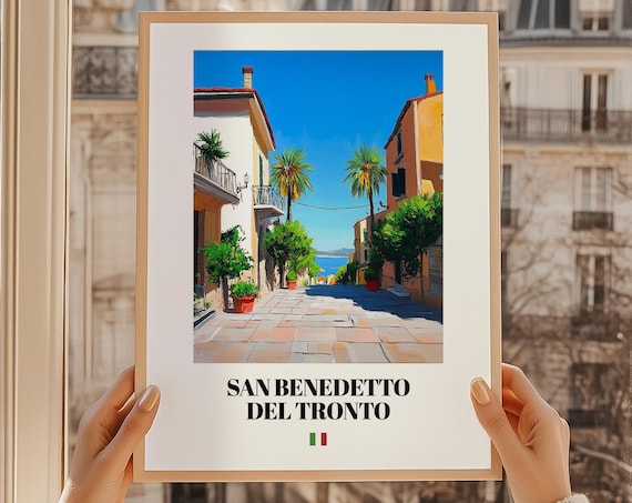 San Benedetto del Tronto Italy Palm Street Sea Oil Painting Poster