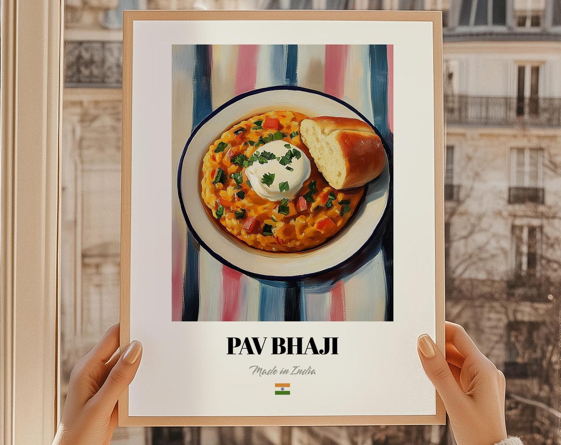 Pav Bhaji Buttered Bread Curry Made in India Painted Food Poster